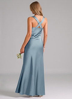 Azazie Kamila Brautjungfernkleider A-Linie Plissee Stretch-Satin Kleid Staubblau image2