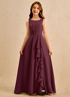 Azazie Chibi Girls Formal Blumenmädchenkleider A-Linie Plissee Chiffon Kleid Cabernetrot image3