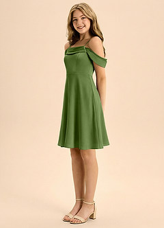 Azazie Anselie Junior Jurk van Stretch Satijn met A-Lijn Geplooid Jeneverbes image4