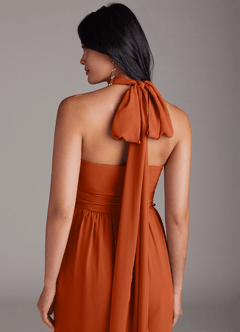 Azazie Lamara Robes de demoiselle d'honneur Combinaison Convertible en Mousseline de soie Épaule décolletée Orange Brûlée image10