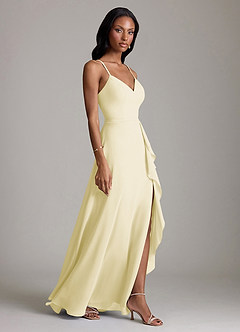 Azazie Naeem Bridesmaid Dresses Lemon Sorbet A-Line V-Neck Ruffle Chiffon Dress image4