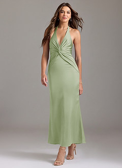 Azazie Valerie 신부 들러리 드레스 인어 주름진 스트레치 새틴 발목 길이 드레스 image3