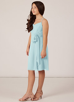 Azazie Doll Junior Sea Glass A-Line Bow Chiffon Dress image3