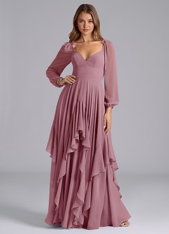 Azazie Karan Bridesmaid Dresses Vintage Mauve A-Line Long Sleeve Chiffon Dress image3