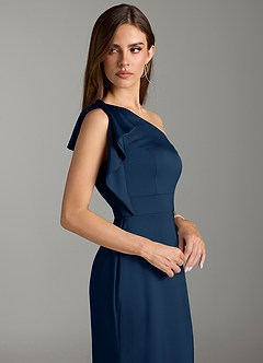 Azazie Rinna Bridesmaid Dresses Dark Navy Mermaid Ruched Stretch Satin Dress image5
