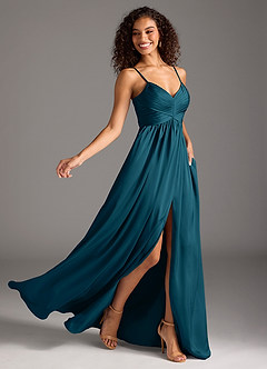 Azazie Alia Brautjungfernkleider A-Linie Plissee Stretch-Satin Kleid Tintenblau image2