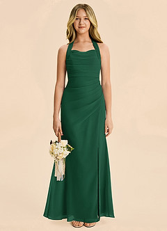 Azazie Destiny Junior Dark Green Sheath Ruched Chiffon Dress image4
