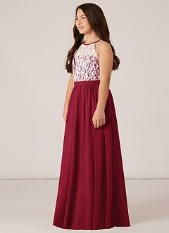 Azazie Fahari Junior Burgundy A-Line Lace Chiffon Dress image3
