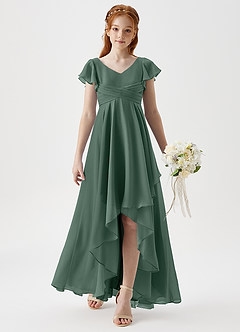 Azazie Caria Junior Sea Moss A-Line Pleated Chiffon Dress image3
