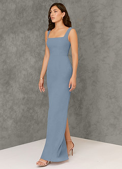 Azazie Flori Bridesmaid Dresses Dusty Blue Sheath Square Neckline Chiffon Dress image4