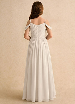 Azazie Chelo Girls Formal Robe Demoiselle D'honneur Fillette Robe Trapèze en Mousseline de soie Plissé Albâtre Blanc image2