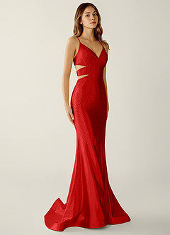 Lumina Red V-Neck Hot Rhinestones Corset Prom Dress image1