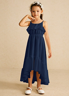 Azazie Karmen Flower Girl Dresses Dark Navy A-Line Ruched Chiffon Dress image4