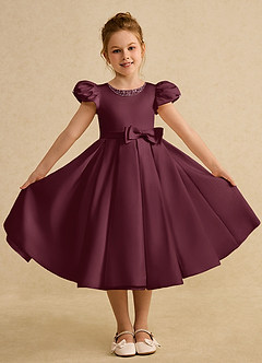Azazie Pearl Flower Girl Dresses Cabernet Ball-Gown Pleated Matte Satin Dress image4