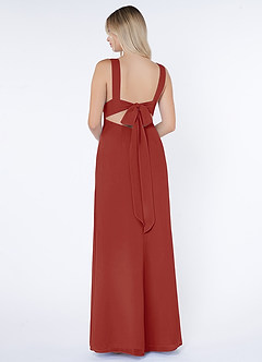 Azazie Christiana Bridesmaid Dresses Terracotta A-Line V-Neck Pleated Chiffon Dress image3