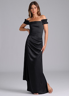 Azazie Kalysia Vestidos de damas de honor Vestido de Negro de Satén Elástico de Corte Sirena Convertible con Vestidos sin tirantes image3