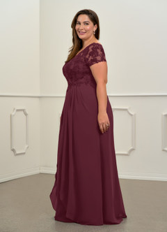 Azazie Dunja Mother of the Bride Dresses Cabernet A-Line V-Neck Lace Chiffon Dress image11