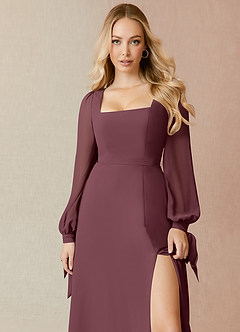 Azazie Leonia Bridesmaid Dresses Sangria A-Line Long Sleeve Chiffon Dress image5