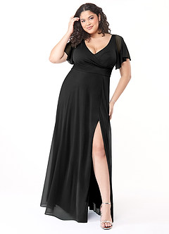 Azazie Induh Bridesmaid Dresses Black A-Line Flutter V-neck Mesh Dress image7
