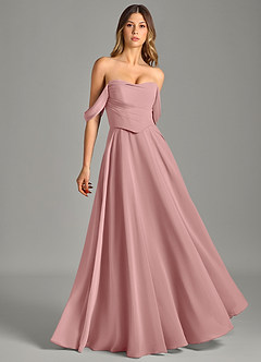Azazie Chelsey Abiti da Damigella Abito Convertibile A-Line in Chiffon a Spalla Scoperta Rosa Polverosa image1