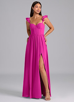 Azazie Denisse Suknie dla druhen Linia A Marszczony Szyfon Do ziemi Sukienka image1