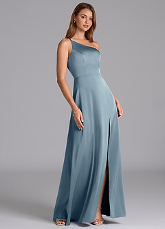 Azazie Trina Kleider zum Anprobieren zu Hause A-Linie One-Shoulder Stretch-Satin Kleid Staubblau image4