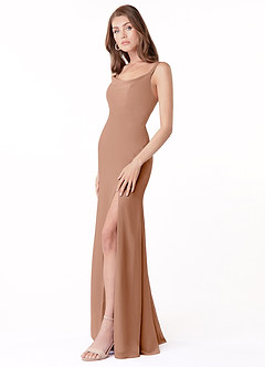 Azazie Salma Final Sale Champagne Rose Sheath Side Slit Chiffon Dress image3