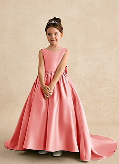 Azazie Mimia Robe Demoiselle D'honneur Fillette Robe Trapèze en Mat Satiné Arc Corail image3