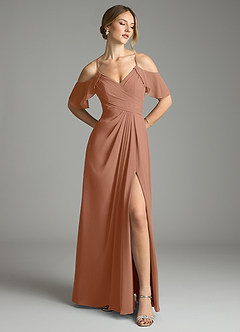 Azazie Dakota Bridesmaid Dresses Bronzer A-Line V-Neck Pleated Chiffon Dress image1