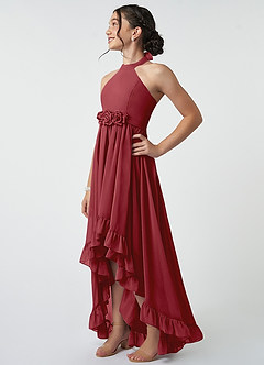 Azazie Hermione Junior Pomegranate A-Line Chiffon Dress image4