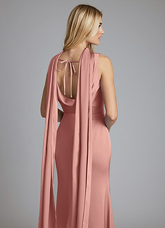 Azazie Tallie Bridesmaid Dresses Rosette Mermaid Pleated Stretch Satin Dress image3