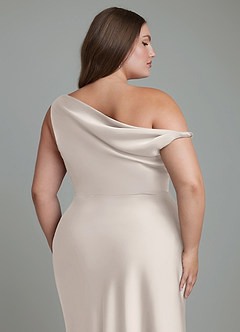Azazie Emerson Bridesmaid Dresses White Alabaster Mermaid Off the Shoulder Stretch Satin Dress image6