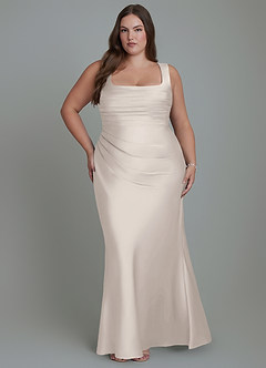 Azazie Agustina Bridesmaid Dresses White Alabaster Mermaid Corset Stretch Satin Dress image7