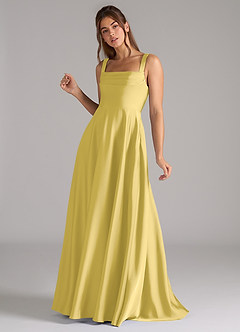 Azazie Shaude Bridesmaid Dresses Canary A-Line Pleated Stretch Satin Dress image5