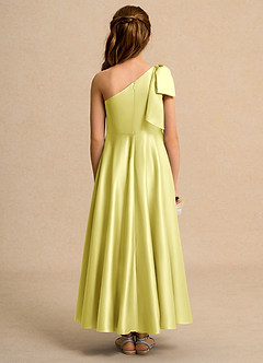 Azazie Guppy Girls Formal Flower Girl Dresses Lemon Sorbet A-Line One Shoulder Matte Satin Dress image2