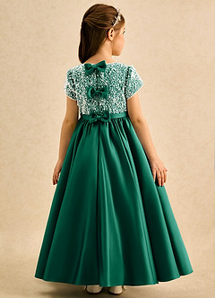 Azazie Cashew Robe Demoiselle D'honneur Fillette Robe Princesse en Mat Satiné avec manches émeraude image1