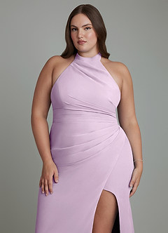Azazie Jemma Bridesmaid Dresses Frosted Lilac Sheath Pleated Chiffon Dress image13