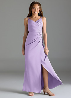 Azazie Maci Junior Lilac Mermaid Pleated Stretch Satin Dress image3