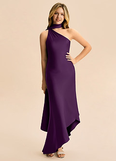 Azazie Briony Junior Etui Plissee Stretch-Satin Kleid Traube image3