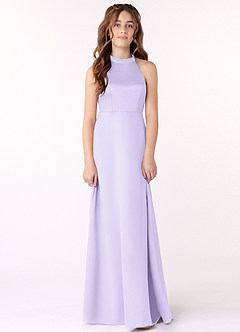 Azazie Laurel Junior Lilac A-Line Matte Satin Dress image1