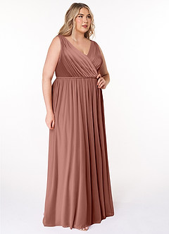 Azazie Tanicia Brautjungfernkleider A-Linie V-Hals Gefaltet Gittergewebe Kleid Zedernrose image8