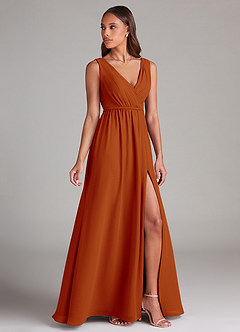 Azazie Tanicia Robes de demoiselle d'honneur Robe Trapèze en Mousseline de soie Plissée Paprika image3