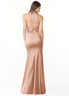 Azazie Emeria Bridesmaid Dresses Rose Gold Mermaid Pleated Stretch Satin Dress image2