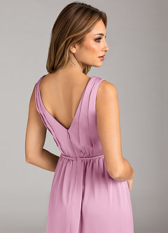 Azazie Tanicia Bridesmaid Dresses Candy Pink A-Line Pleated Stretch Satin Dress image7