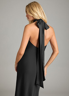 Azazie Velli Bridesmaid Dresses Black Mermaid High Neck Stretch Satin Dress image2