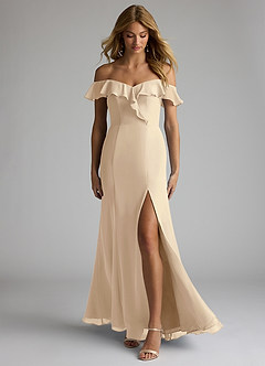 Azazie Sophie Jurken voor bruidsmeisjes Converteerbaar Jurk van Chiffon met A-Lijn Off the Shoulder Champagne image1