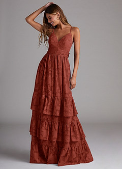 Azazie Nathalia Bridesmaid Dresses Terracotta A-Line Bow Floral Burnout Dress image1
