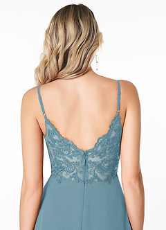 Azazie Lena Bridesmaid Dresses Moody Blue A-Line Lace Chiffon Dress image5