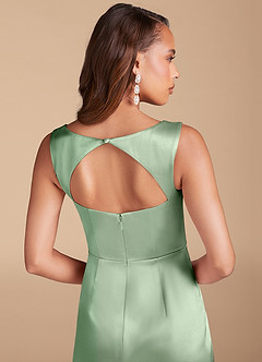 Azazie Flori Bridesmaid Dresses Matcha Sheath Side Slit Metallic Satin Dress image6