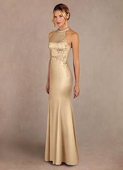 Azazie Tyra Final Sale Champagne Mermaid Lace Stretch Satin Dress image2